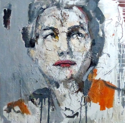catherine haro, portrait, technique mixte sur toile, peinture au couteau